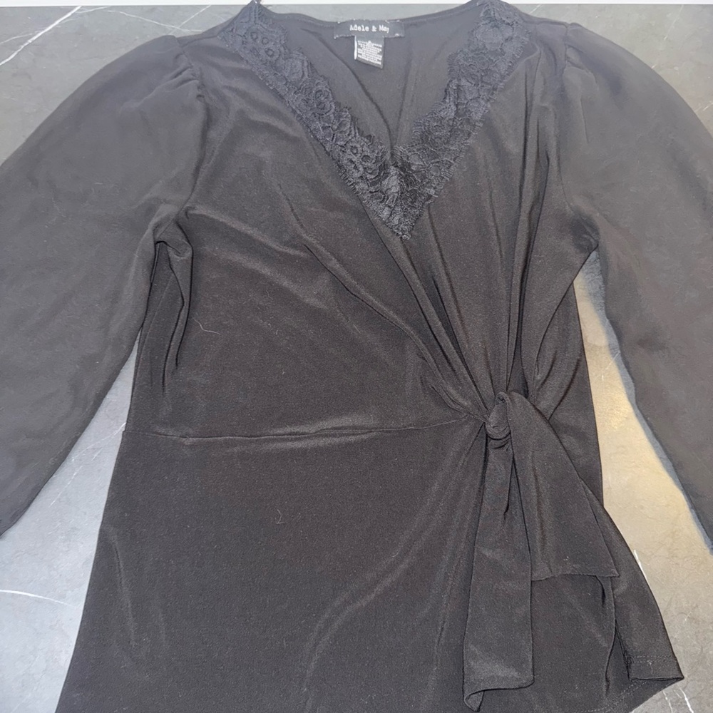 Black Lace V-Neck Wrap Top